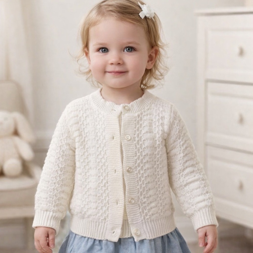 Julius Berger Vintage White Orlon Knit Button Cardigan Sweater USA Made 12 - 18M